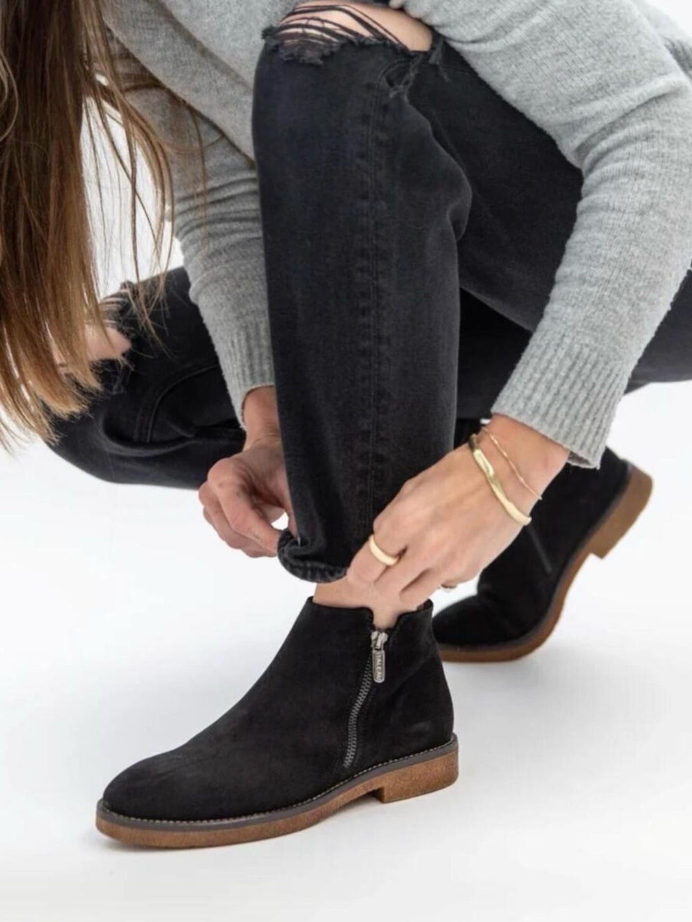 Italeau Waterproof Foliana Ankle Booties Black Nero Suede Euro Size 38 = US 7.5